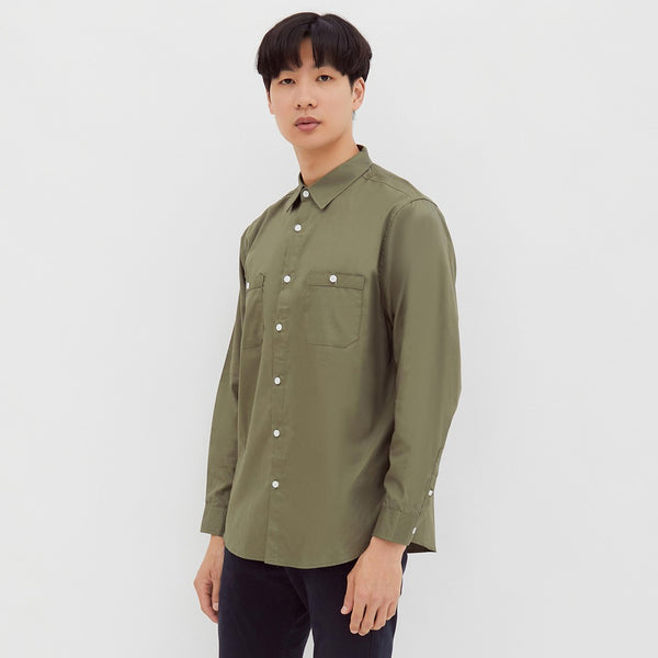 M231 Kemeja Pria Basic Polos Oxford Panjang Army 2233E