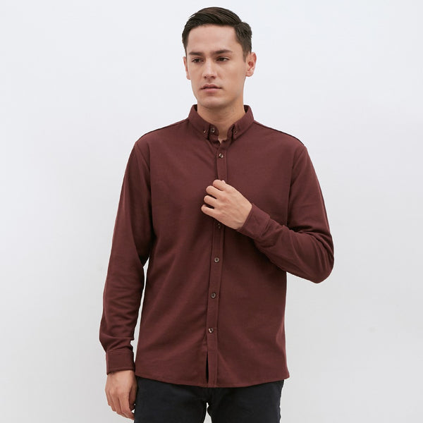 M231 Kemeja Pria Cotton Pique Panjang Warna Coklat 1792I