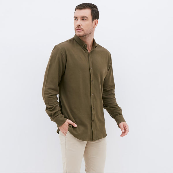 M231 Kemeja Pria Cotton Pique Panjang Warna Army 1792D