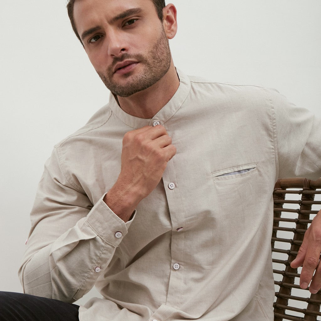 M231 Kemeja Pria Shanghai Polos Oxford Panjang Beige 1552E