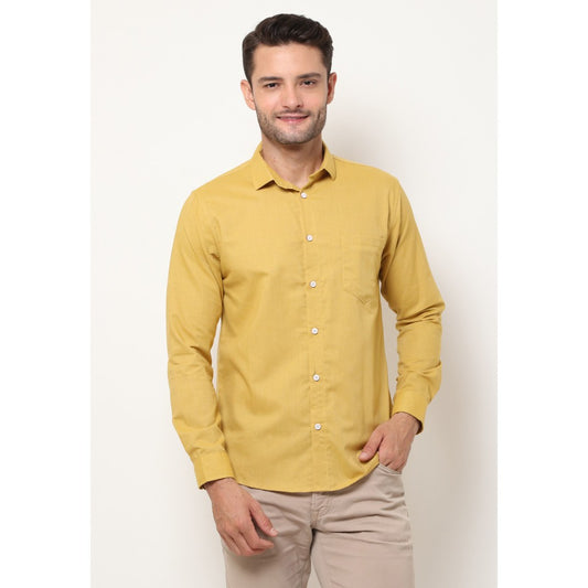 M231 Kemeja Pria Basic Polos Oxford Panjang Warna Mustard 1456N