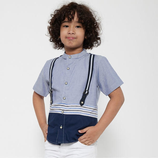 M231 Kemeja Anak Laki Laki Suspender Oxford Warna Biru 0125A