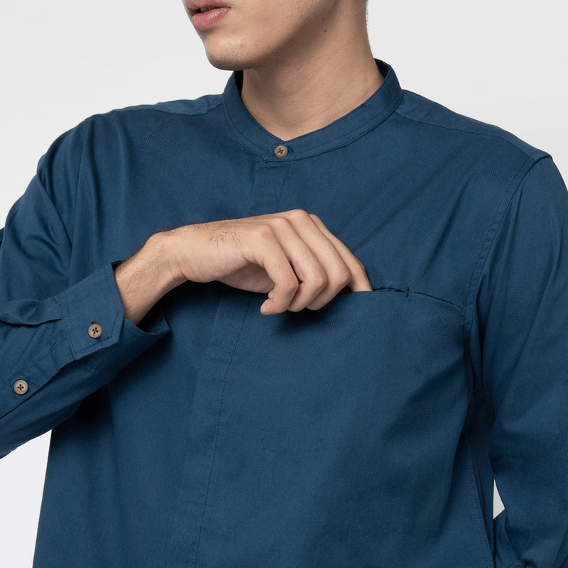 M231 Kemeja Pria Shanghai Polos Soft Twill Panjang Navy 1971I