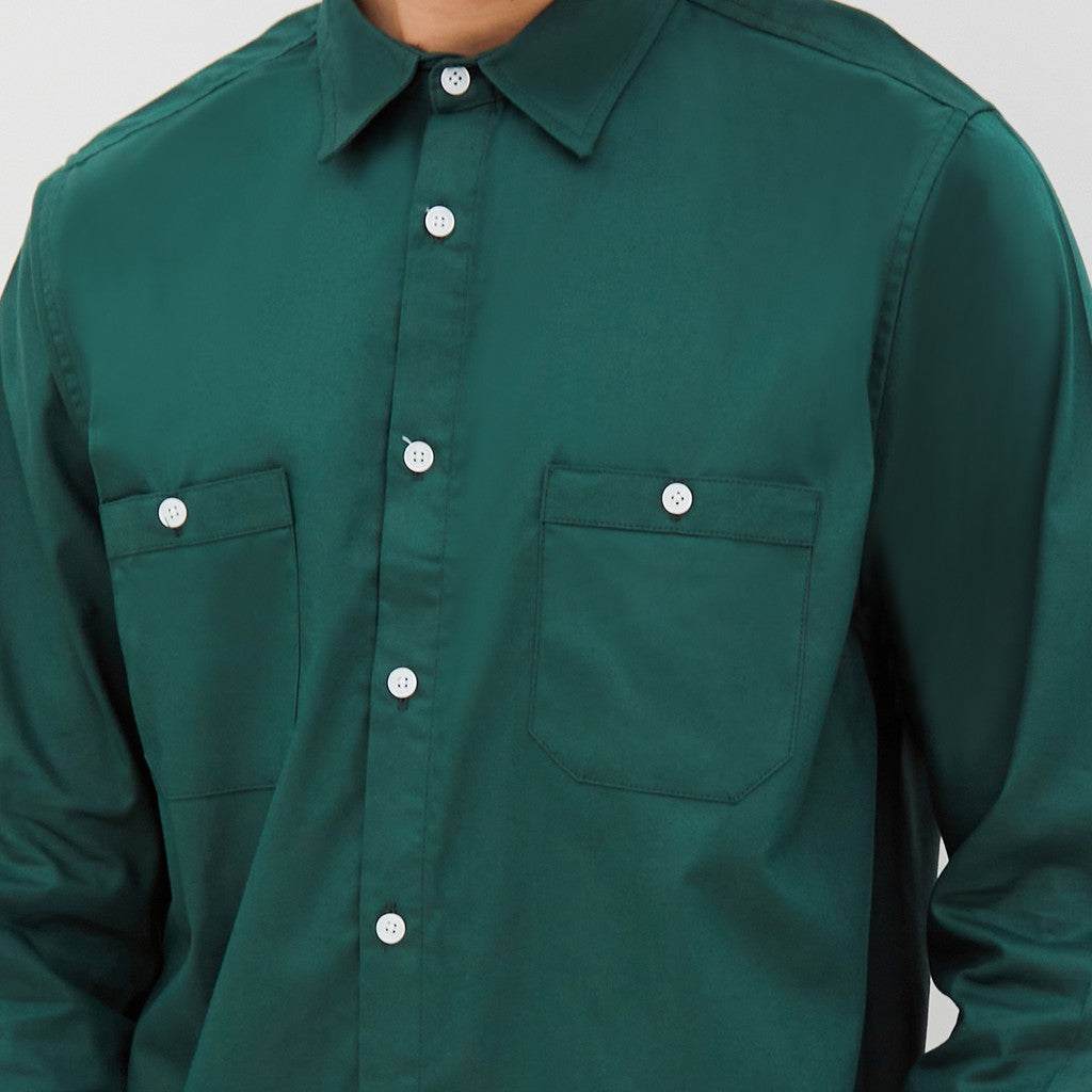 M231 Kemeja Pria Basic Polos Oxford Panjang Hijau Tua 2233I