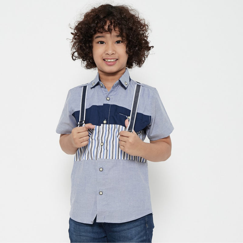 M231 Kemeja Anak Laki Laki Suspender Oxford Warna Biru 0110B