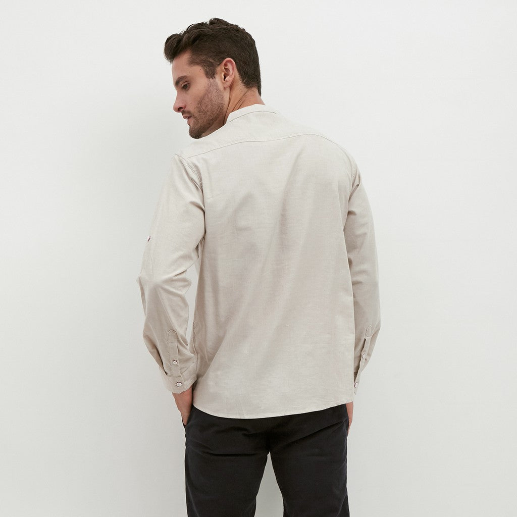 M231 Kemeja Pria Shanghai Polos Oxford Panjang Beige 1552E