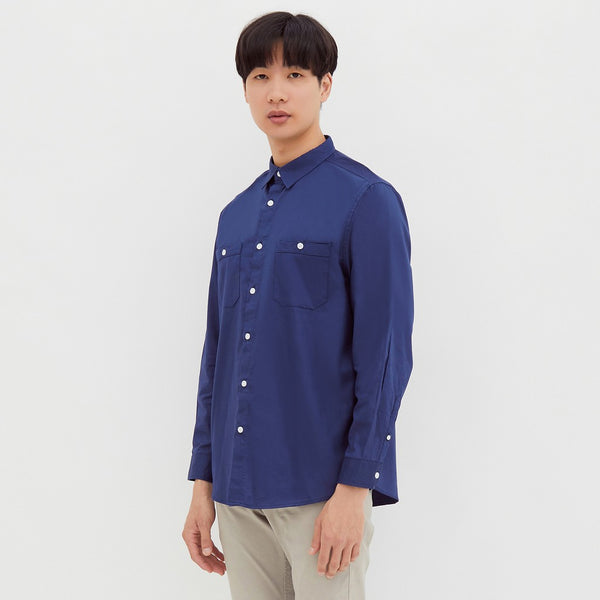 M231 Kemeja Pria Basic Polos Oxford Panjang Navy 2233B