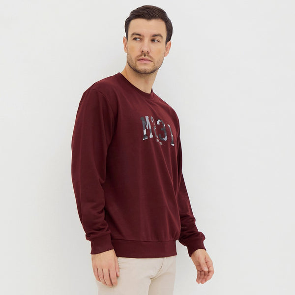 M231 Crewneck Sweater Grafis Maroon 2094B