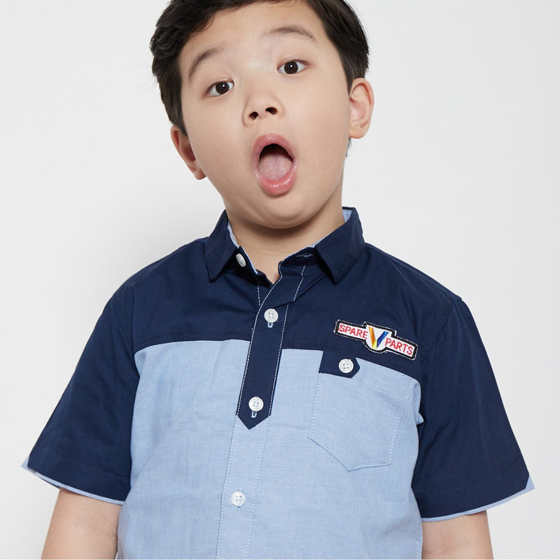 M231 Kemeja Anak Laki Laki Basic Combination Warna Biru 0584B