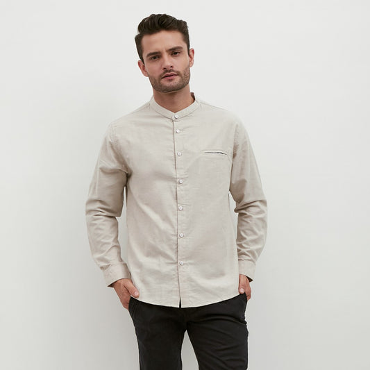 M231 Kemeja Pria Shanghai Polos Oxford Panjang Beige 1552E