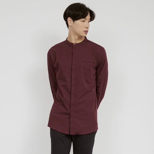 M231 Kemeja Pria Shanghai Polos Soft Twill Panjang Maroon 1971C
