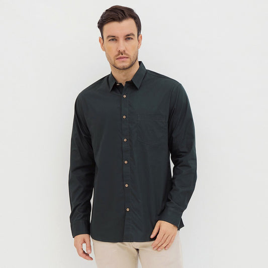 M231 Kemeja Pria Basic Polos Panjang Hijau Tua 1468K