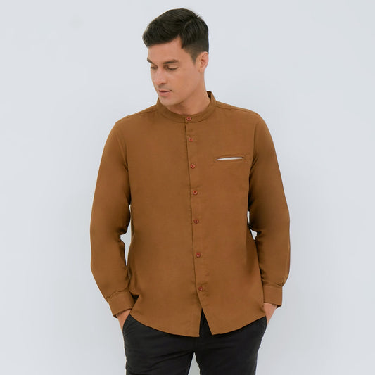 M231 Kemeja Pria Shanghai Polos Oxford Panjang Coklat 1552L