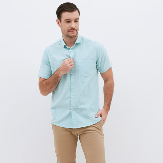M231 Kemeja Pria Basic Polos Oxford Pendek Warna Hijau 1457D