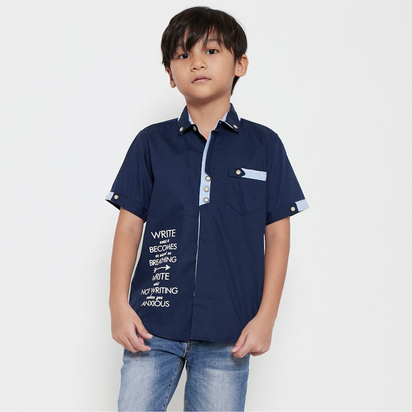 M231 Kemeja Anak Laki Laki Basic Combination Oxford Warna Navy 0981A