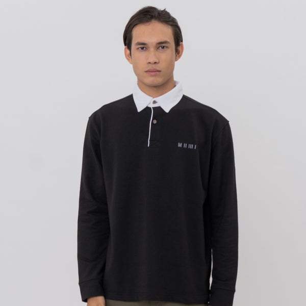 M231 Pakaian Pria Polo Neck Sweatshirt Hitam 2582C