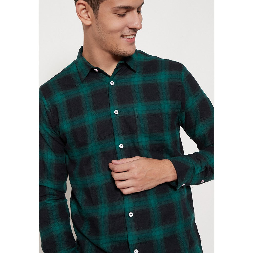M231 Kemeja Pria Flannel Panjang Warna Hijau Hitam 1388