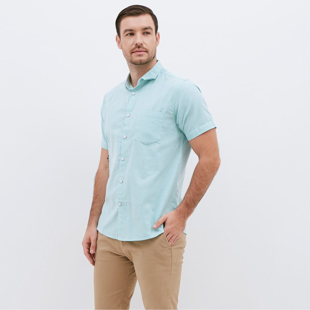 M231 Kemeja Pria Basic Polos Oxford Pendek Warna Hijau 1457D