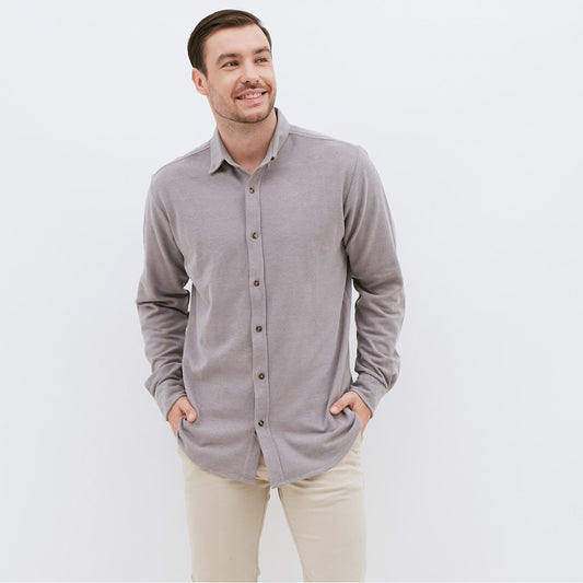 M231 Kemeja Pria Cotton Pique Panjang Warna Abu 1792E