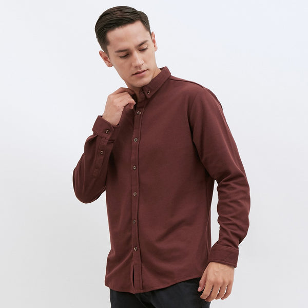 M231 Kemeja Pria Cotton Pique Panjang Warna Coklat 1792I