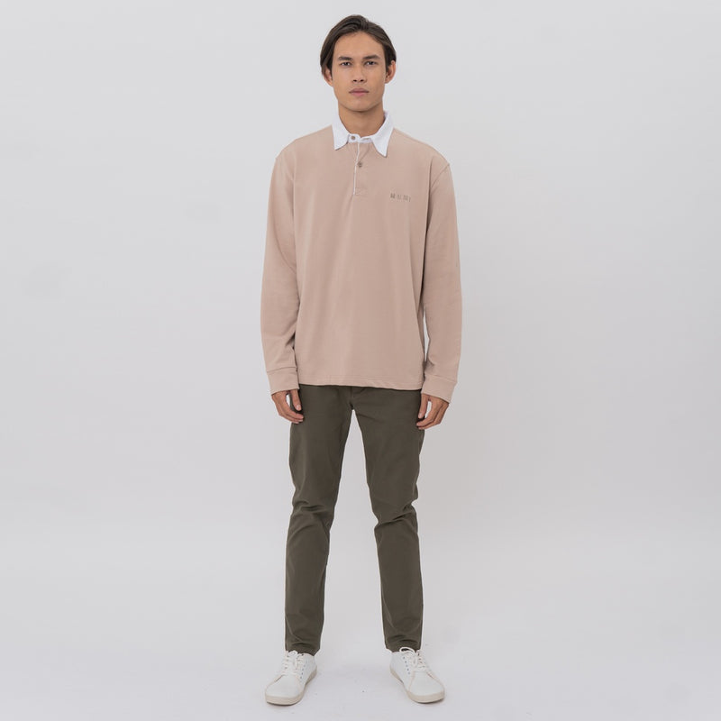 M231 Pakaian Pria Polo Neck Sweatshirt Cream 2582B