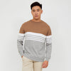 M231 Sweater Rajut Combination Panjang Coklat 2143
