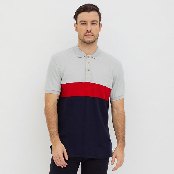 M231 Polo Shirt Pria Combination Pendek Navy 2095B