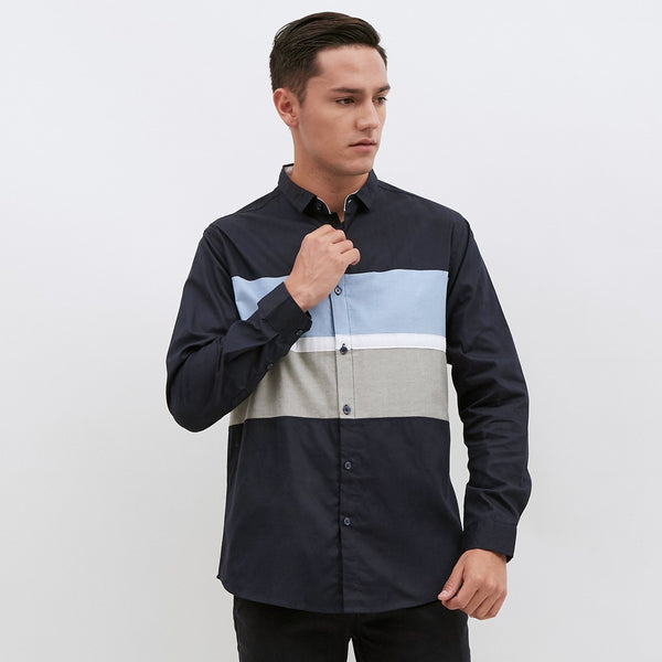 M231 Kemeja Pria Basic Combination Panjang Warna Navy 1851