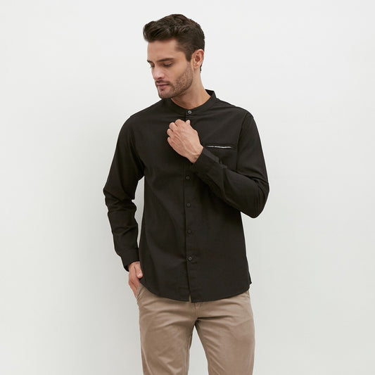 M231 Kemeja Pria Shanghai Polos Oxford Panjang Hitam 1552I