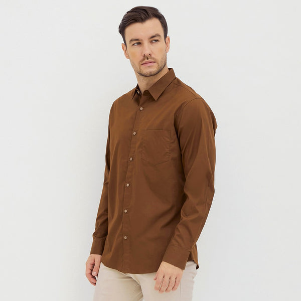 M231 Kemeja Pria Basic Polos Panjang Coklat 1468L