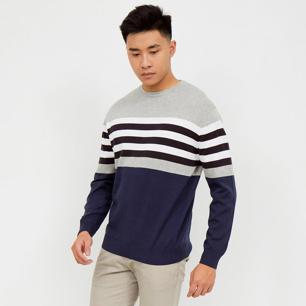 M231 Sweater Rajut Combination Panjang Navy 2144