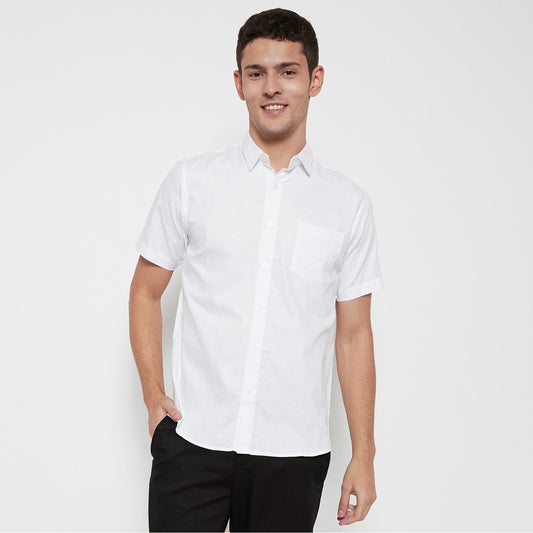 M231 Kemeja Pria Basic Polos Oxford Warna Putih 1457T