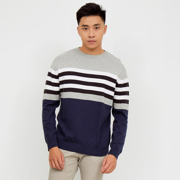 M231 Sweater Rajut Combination Panjang Navy 2144