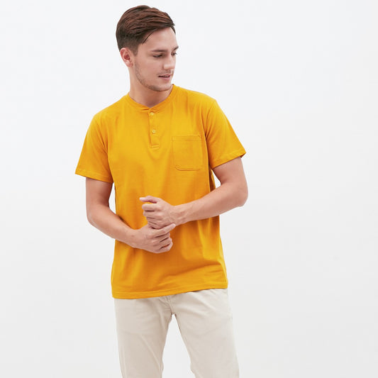 M231 T-Shirt Polos Kancing Pendek Warna Mustard 1835I