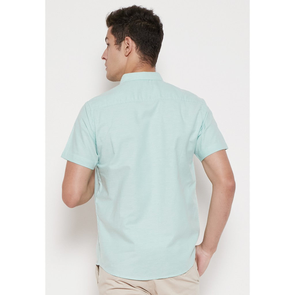 M231 Kemeja Pria Basic Polos Oxford Pendek Warna Hijau 1457S