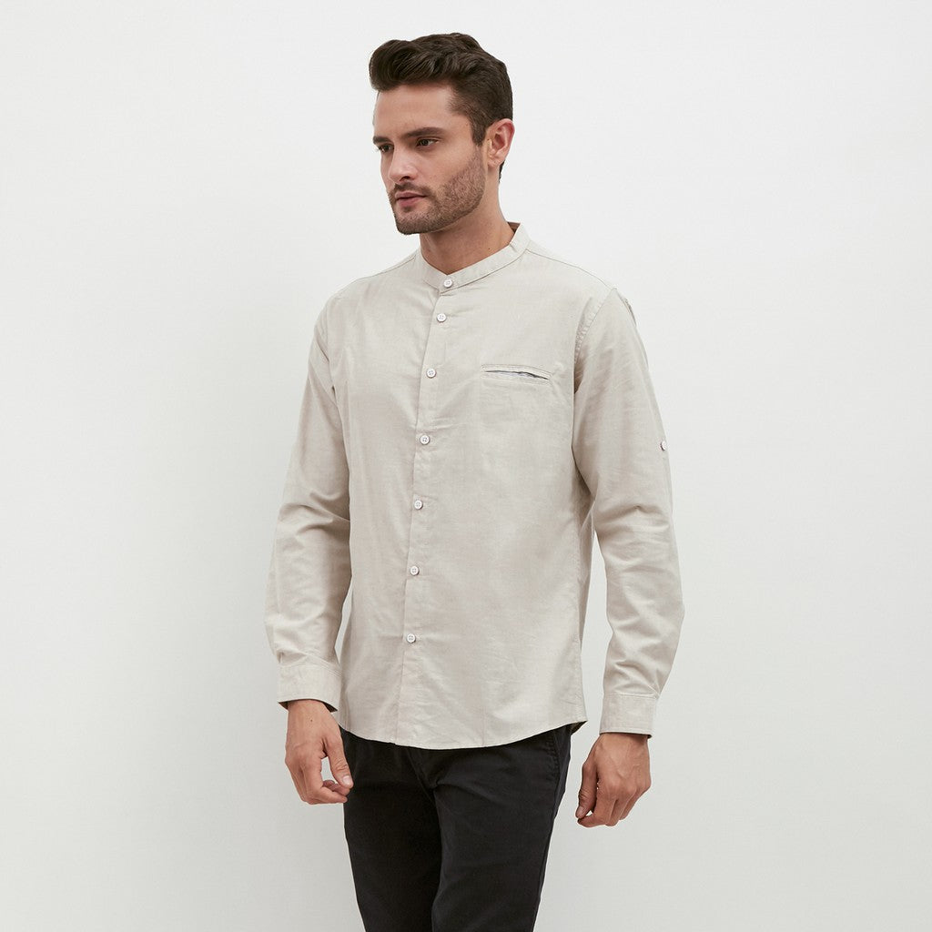 M231 Kemeja Pria Shanghai Polos Oxford Panjang Beige 1552E