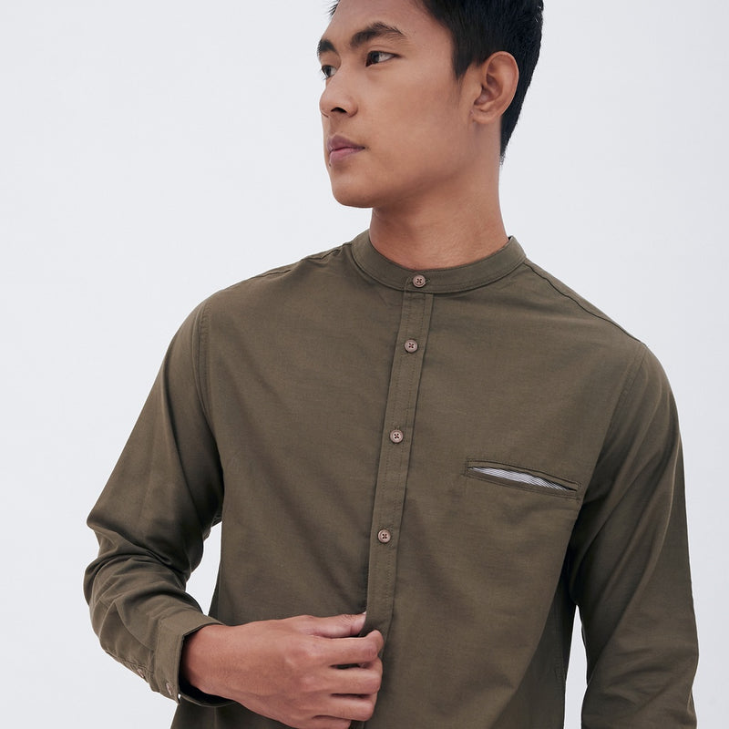 M231 Kemeja Pria Shanghai Polos Oxford Panjang Army 1552K