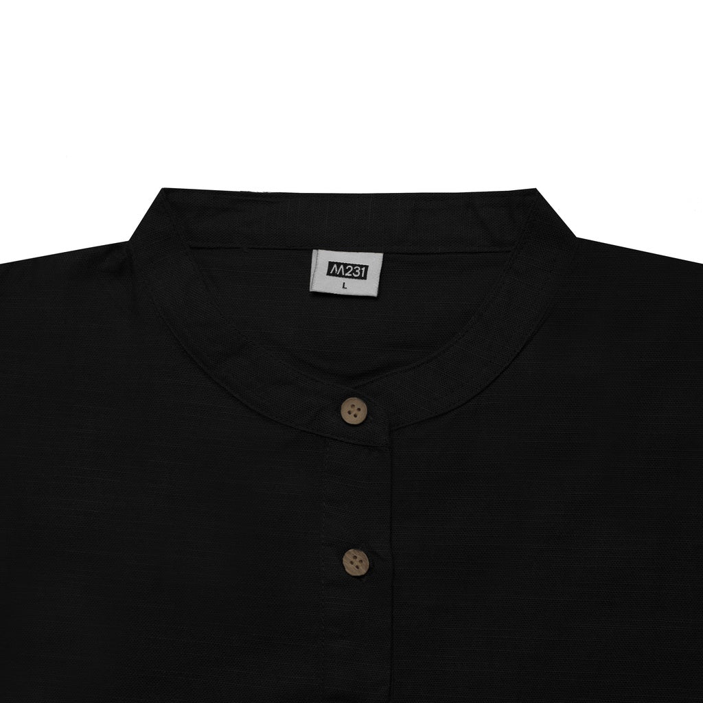 M231 Dress Kemeja Wanita Rami Ikat Pinggang Panjang Hitam 2784D