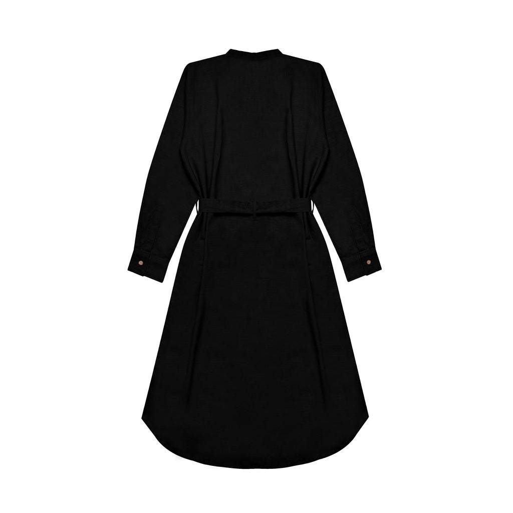 M231 Dress Kemeja Wanita Rami Ikat Pinggang Panjang Hitam 2784D