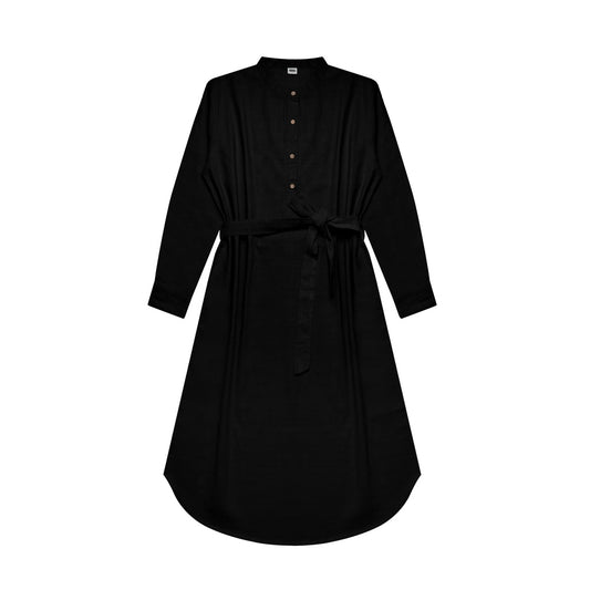 M231 Dress Kemeja Wanita Rami Ikat Pinggang Panjang Hitam 2784D
