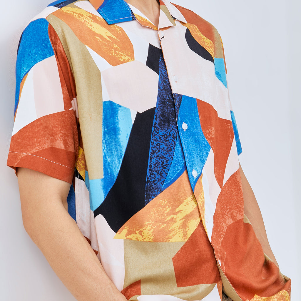 M231 Kemeja Pria Printing Hawaii Pendek Orange 3081B