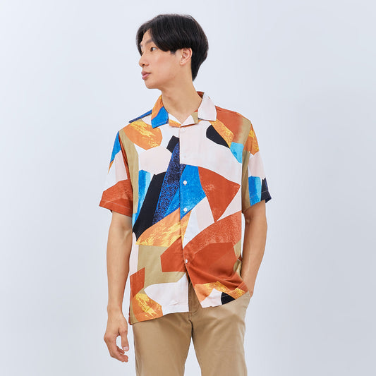 M231 Kemeja Pria Printing Hawaii Pendek Orange 3081B