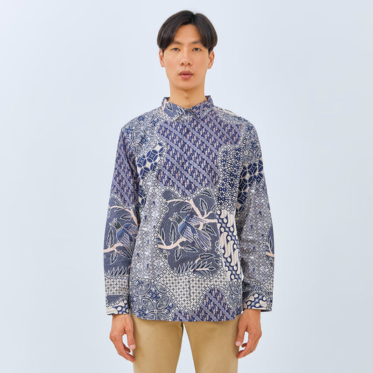 M231 Kemeja Pria Batik Panjang Biru 3071A