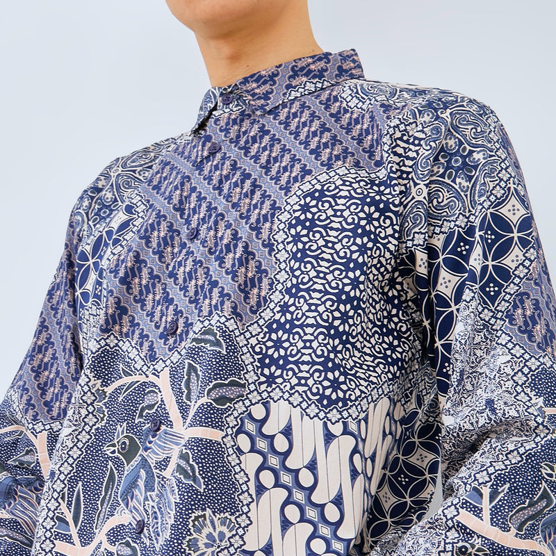 M231 Kemeja Pria Batik Panjang Biru 3071A