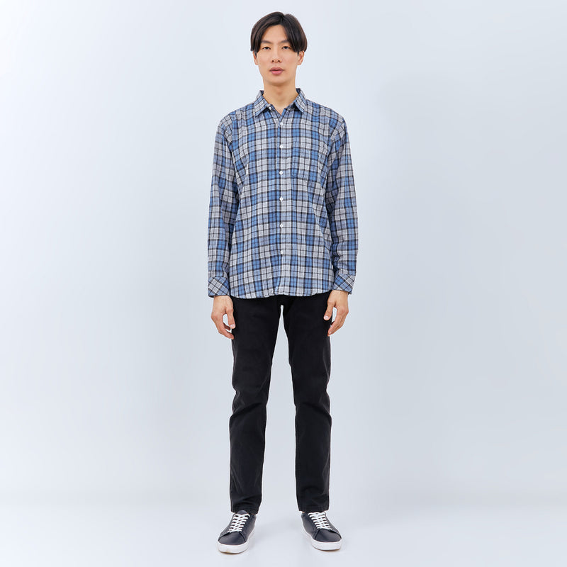 M231 Kemeja Pria Flannel Panjang Biru 3013