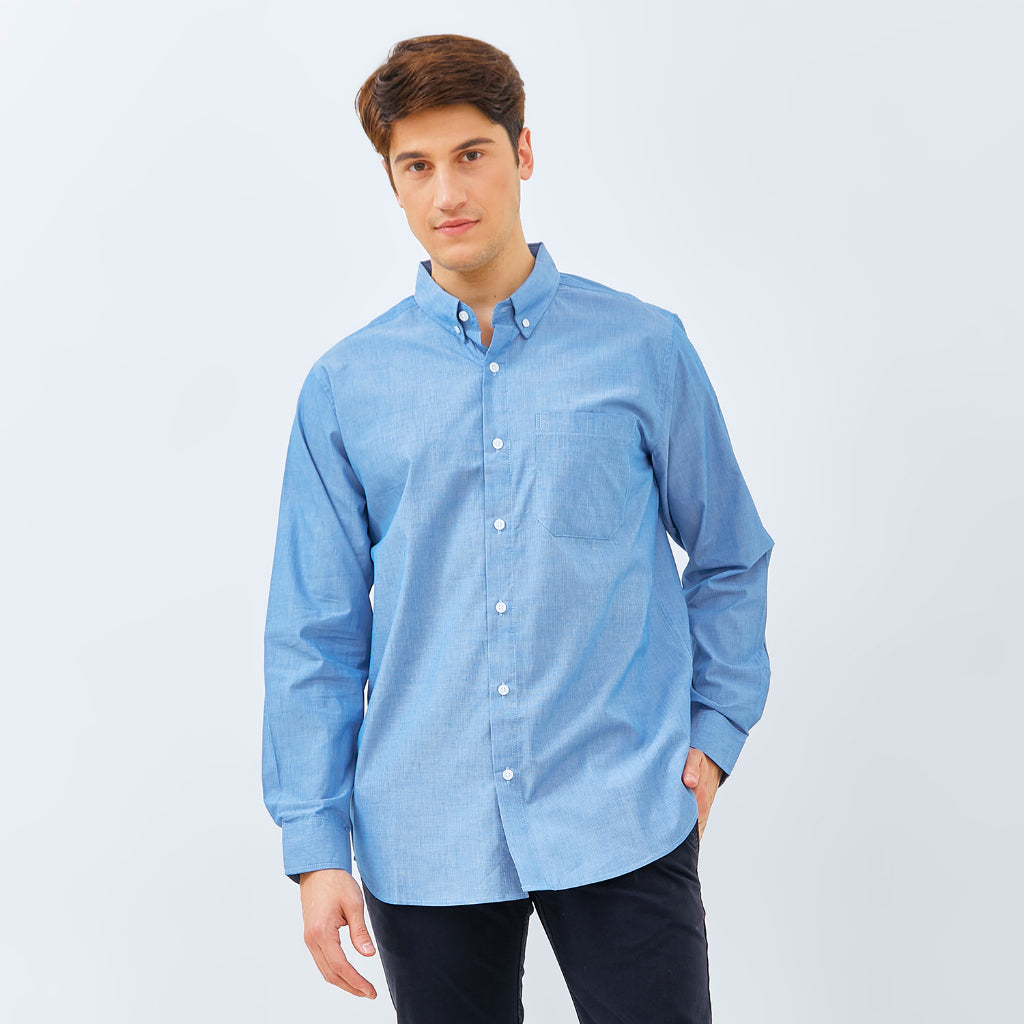 M231 Kemeja Pria Stripe Panjang Biru 3137A