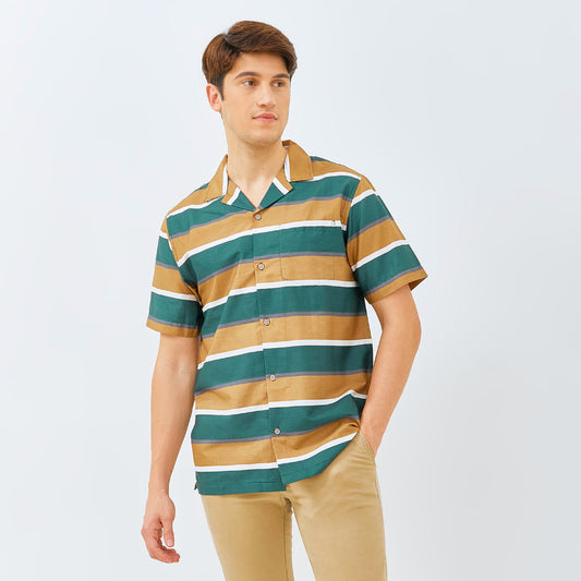 M231 Kemeja Pria Stripe Pendek Coklat 3169A
