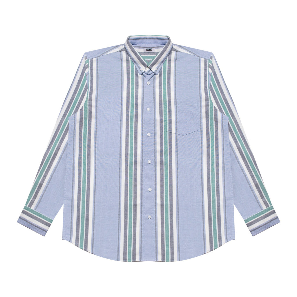 M231 Kemeja Pria Stripe Panjang Biru 3074