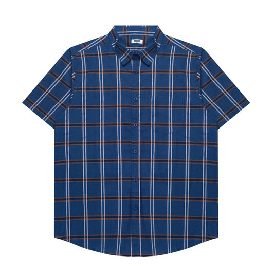M231 Kemeja Pria Yarn Dyed Kotak Pendek Navy 0148