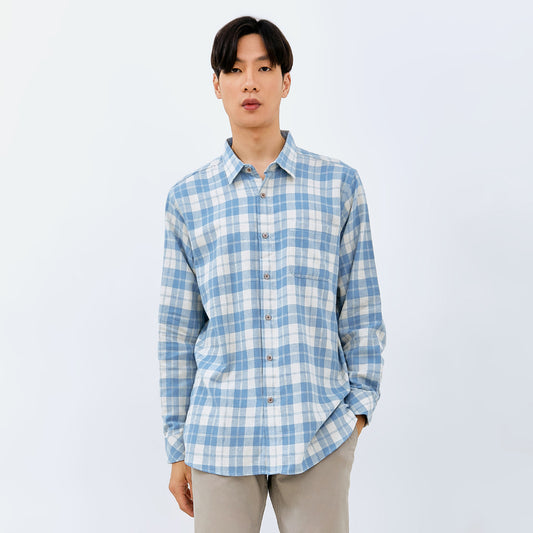 M231 Kemeja Pria Flannel Panjang Biru 0053